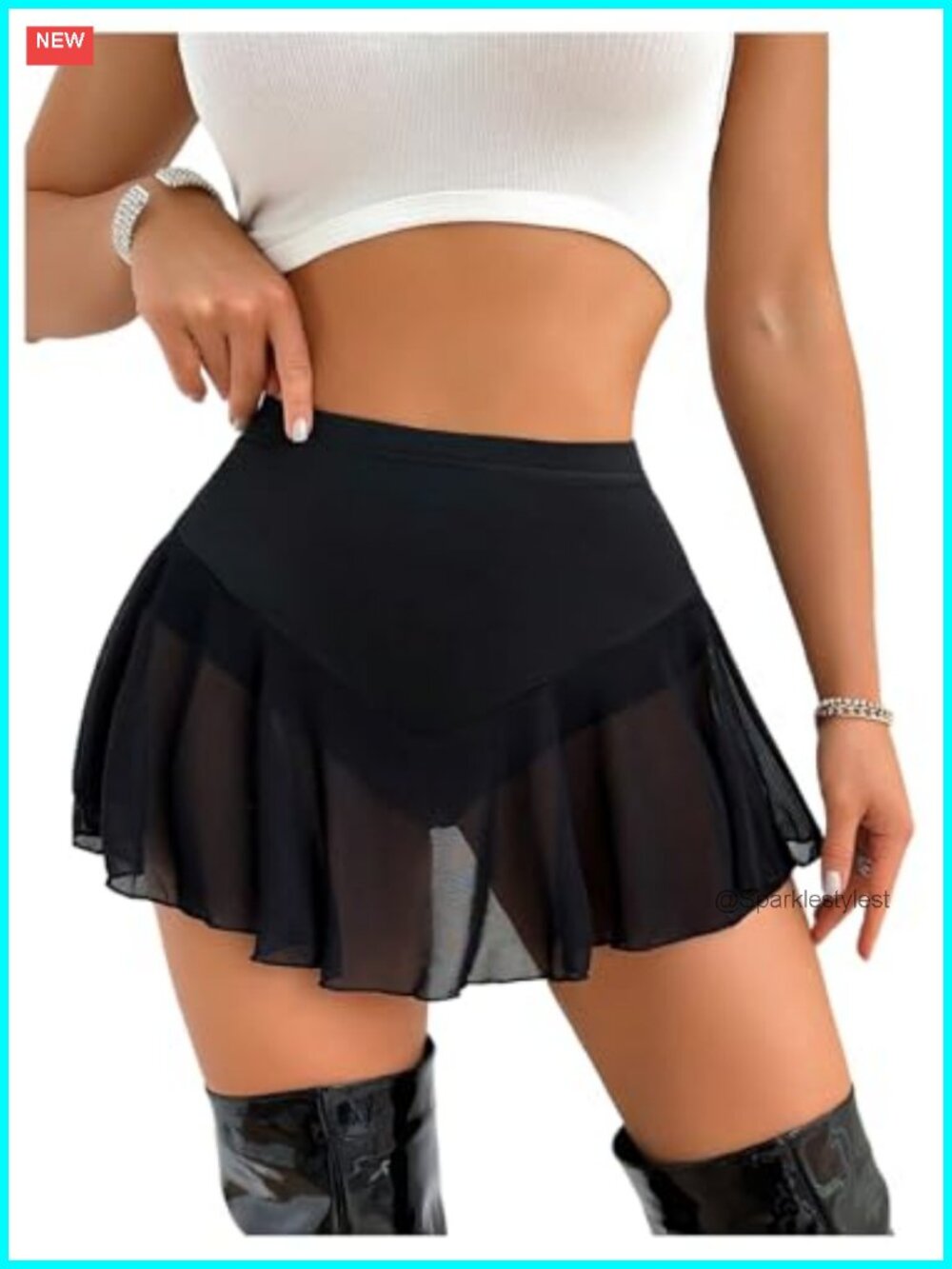 Women's Sheer Mesh Skort High Waisted Flowy Mini Skirt Shorts